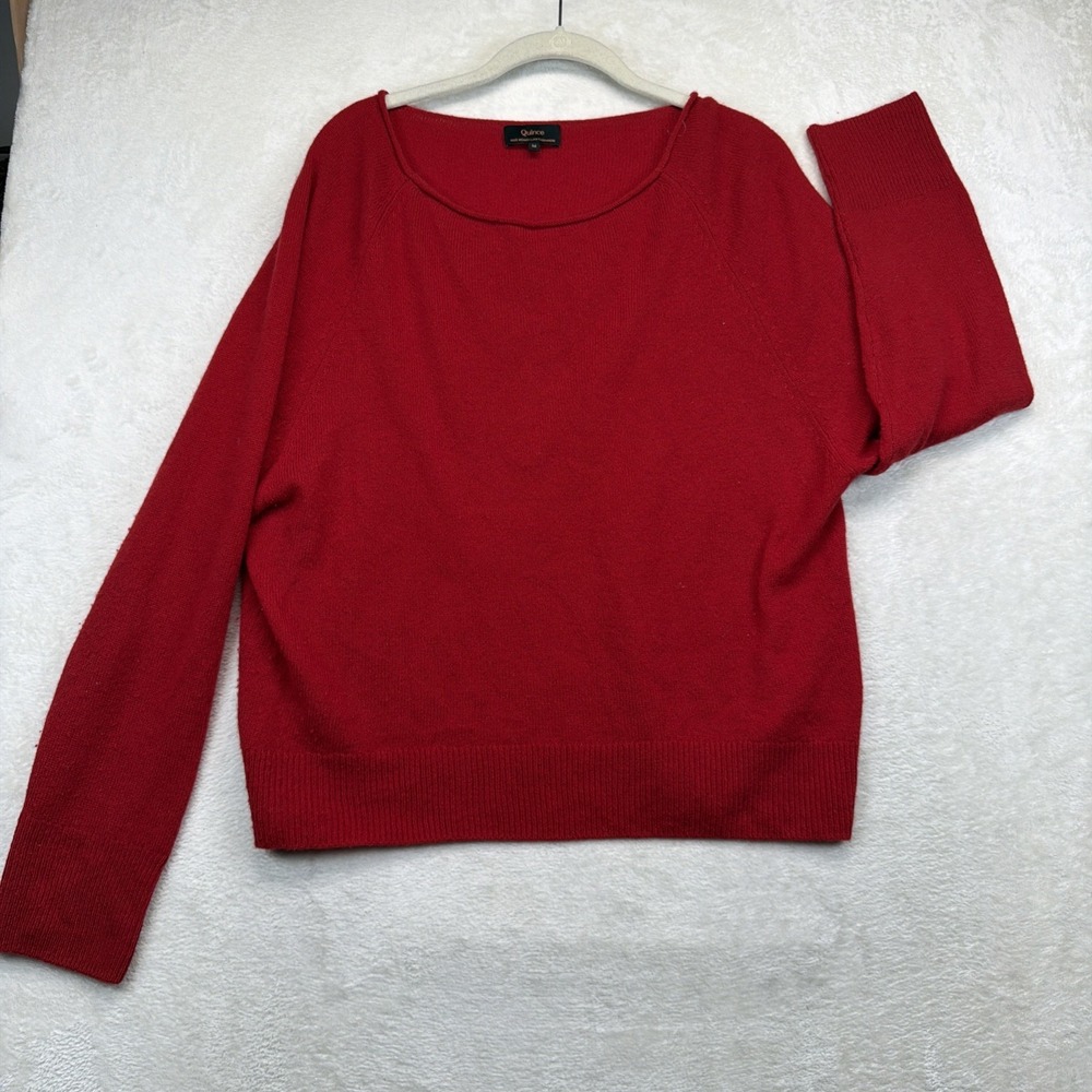 Quince Cashmere Sweater Womens M Red Mongolian Boatneck Roll Neck Pullover
